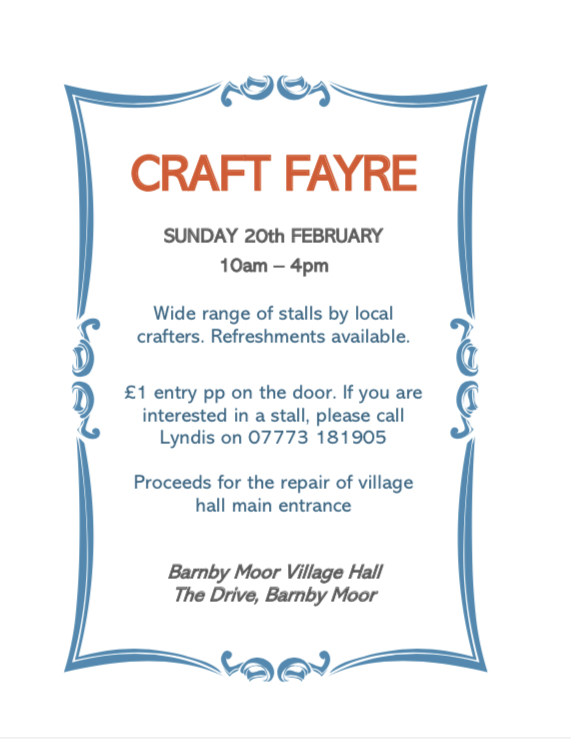 Read more about the article Barnby Moor Craft Fayre – Sunday 20th February